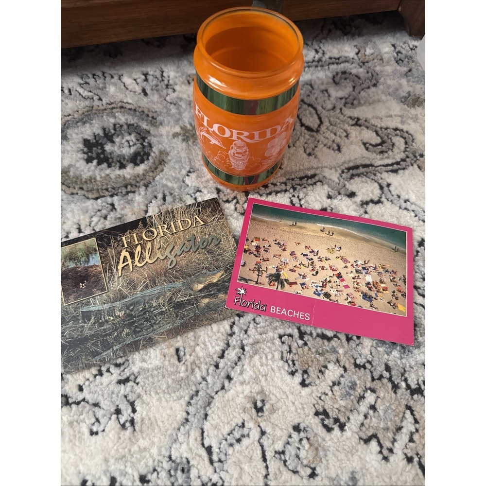 Vintage Florida Siesta Ware Mug & Two Vintage Postcards